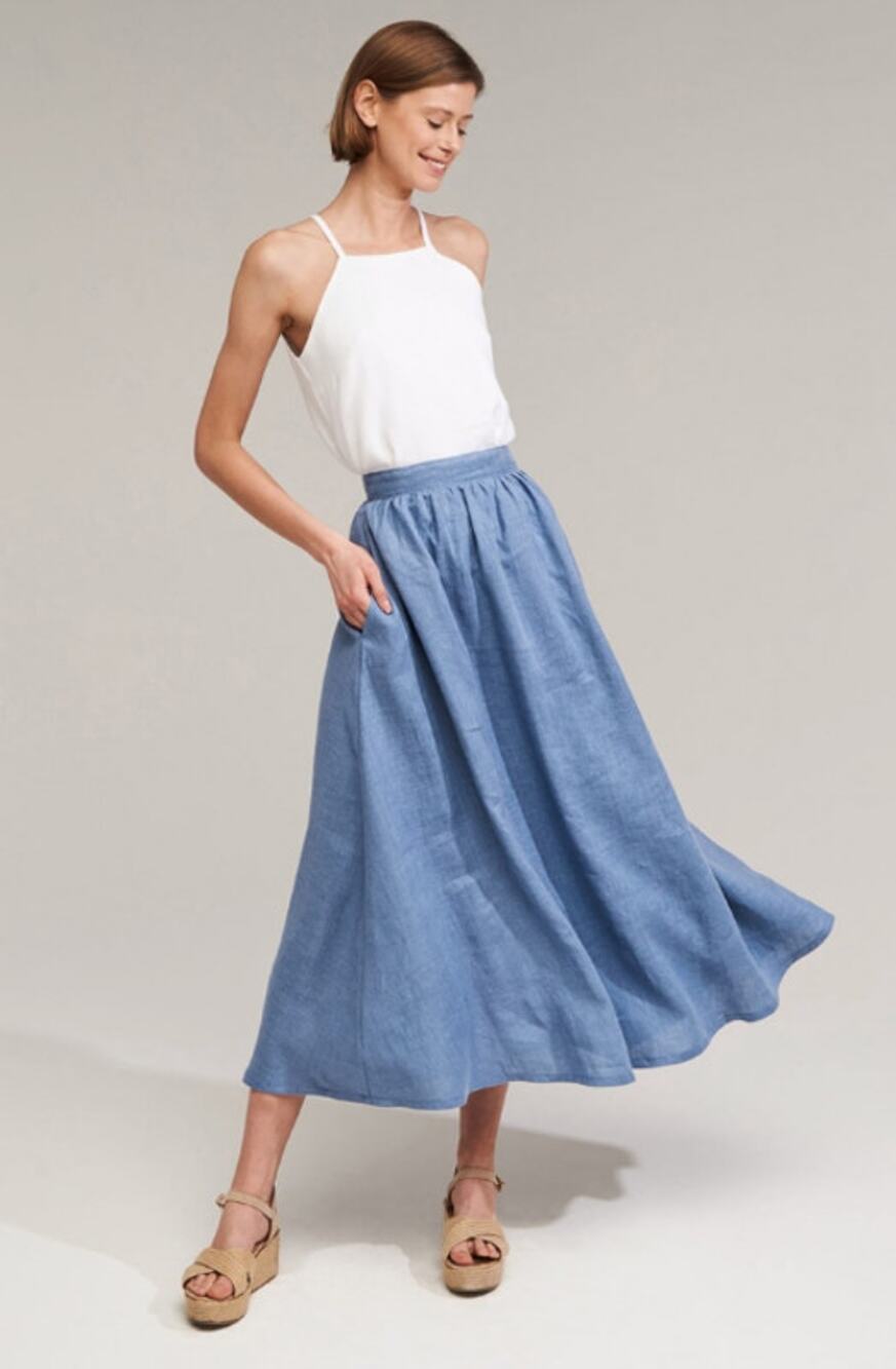 Linen Handmade Studio Cornflower Blue Shay Maxi Skirt